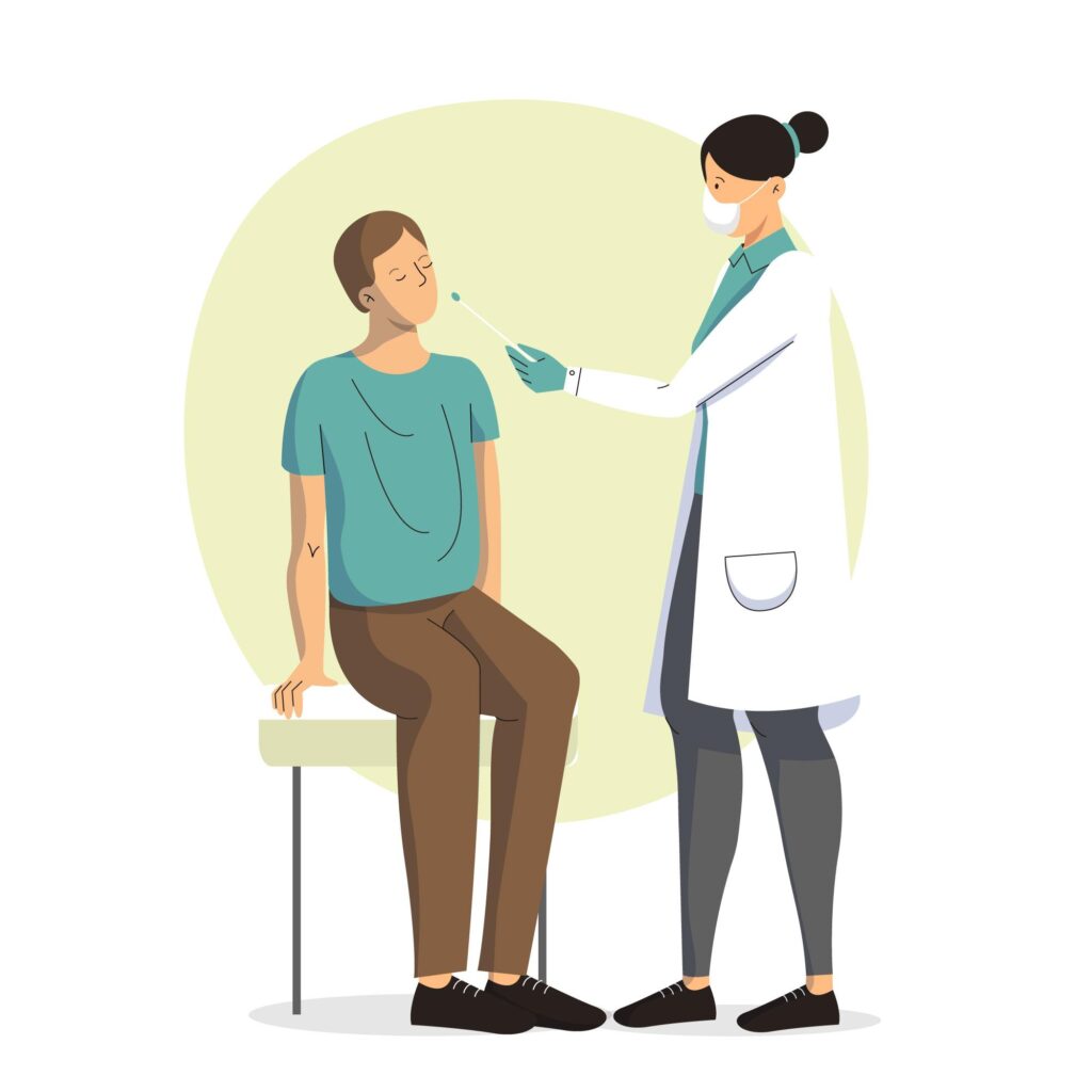 <a href='https://www.freepik.com/vectors/medical'>Medical vector created by freepik - www.freepik.com</a> Doctora realizando PCR a paciente