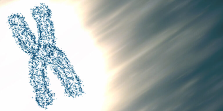 Los cromosomas del ADN sobre un fondo borroso